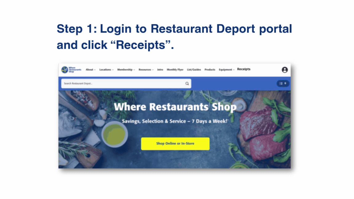 Ccatus AI invoice upload from Restaurant Depot Portal feature showing 3-step setup