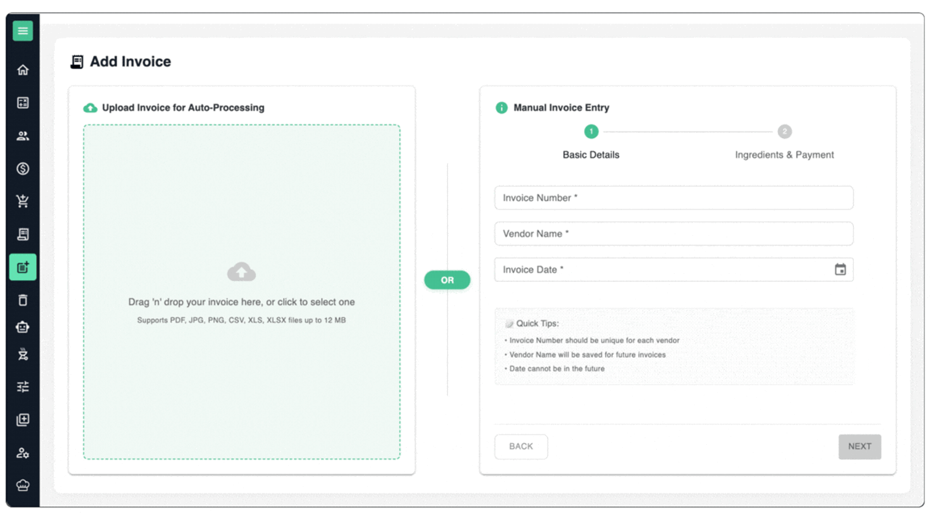 Cactus AI invoice processing showing automatic extraction of line items, prices, and quantities from restaurant invoices