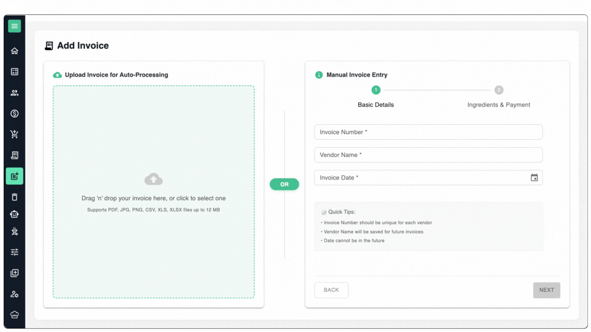 Cactus AI invoice processing showing automatic extraction of line items, prices, and quantities from restaurant invoices