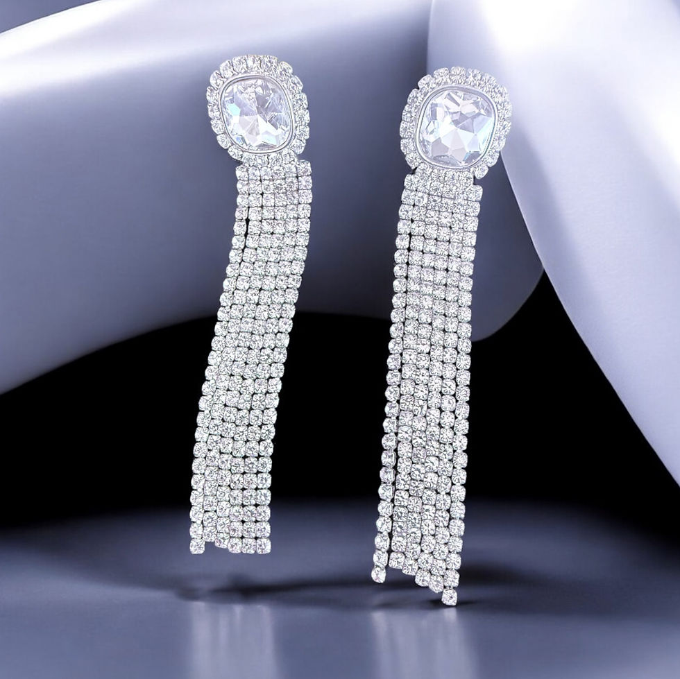 Thumbnail: DABC Crystal Post Shower Tassel Silver Earrings