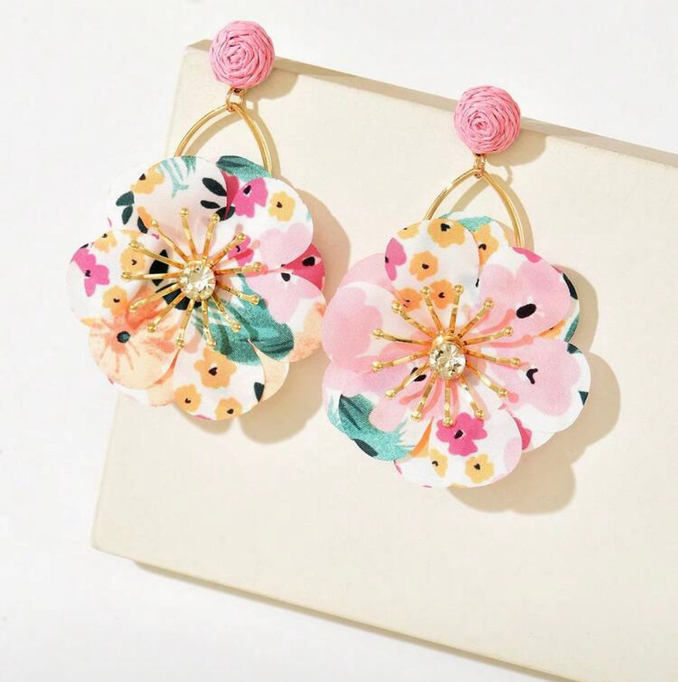 Thumbnail: DABC Soft Floral Fabric Design Earrings