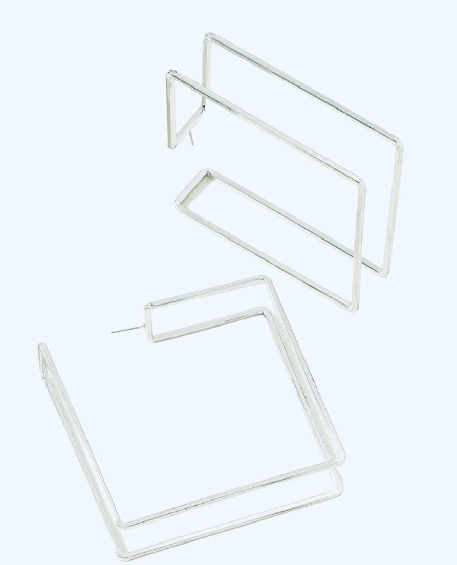 Thumbnail: DABC Open Cuff Square Design Hoop Earrings 