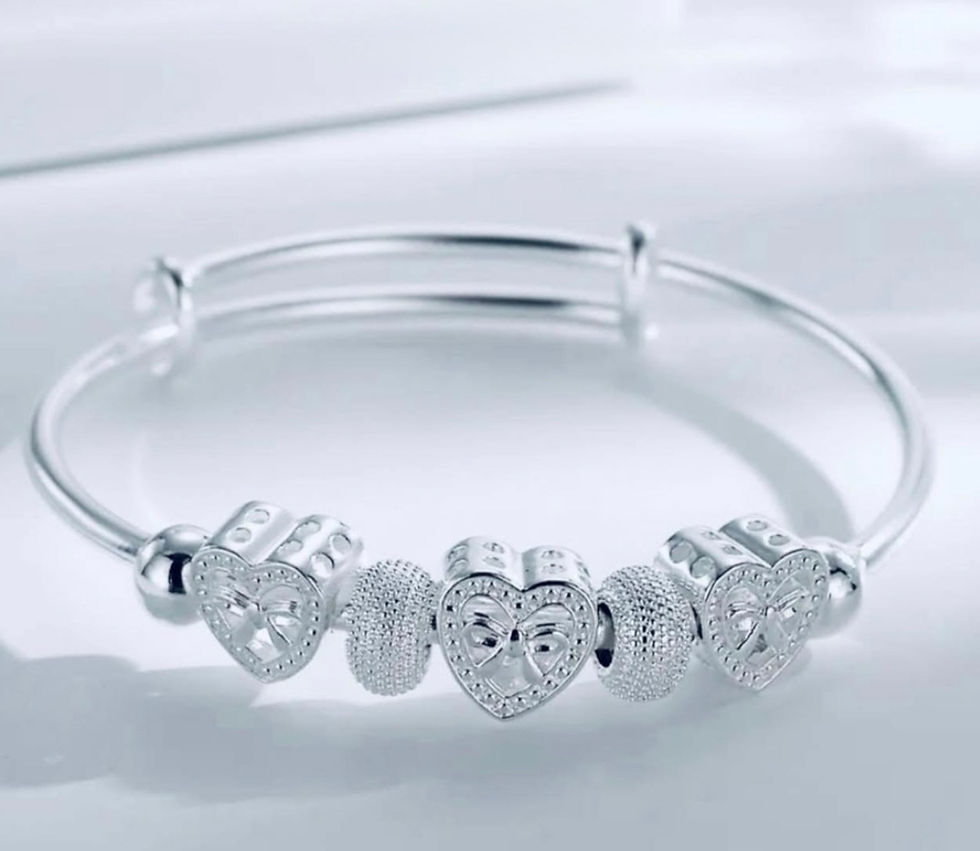Thumbnail: DABC 925 Silver Heart Bead Bangle