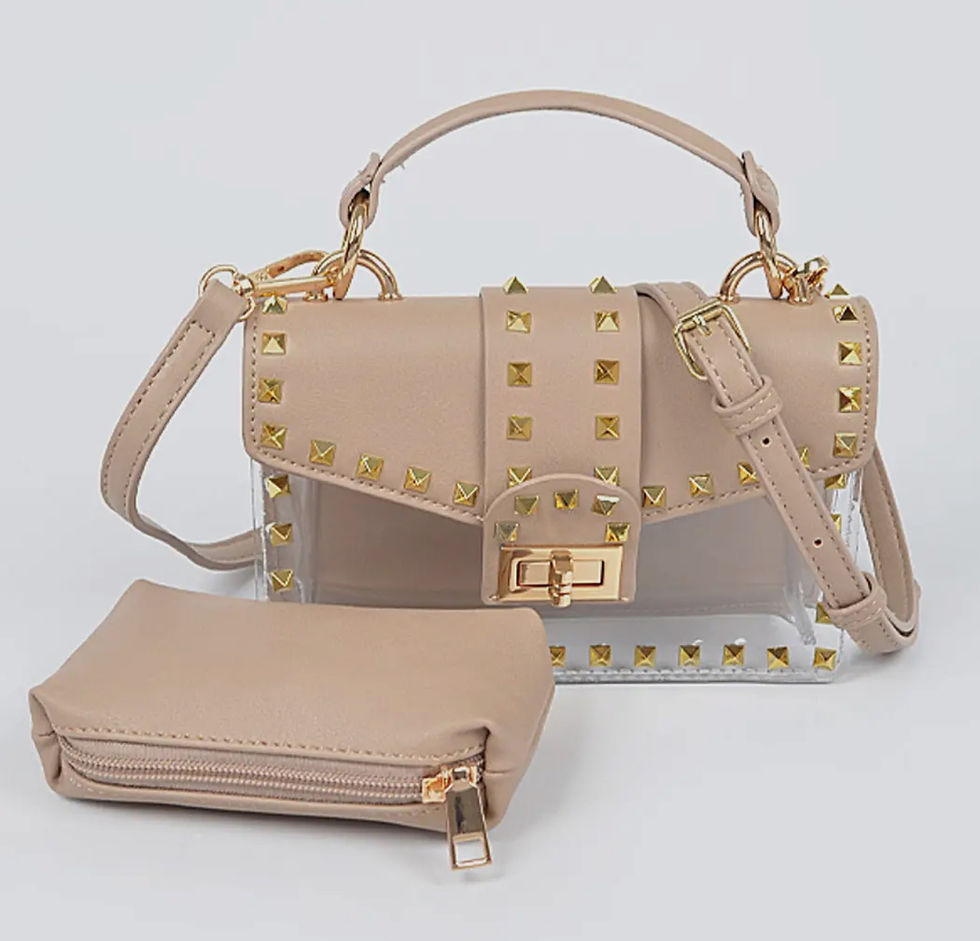 Thumbnail: DABC Faux Leather Luxe Clear Studded Clutch 