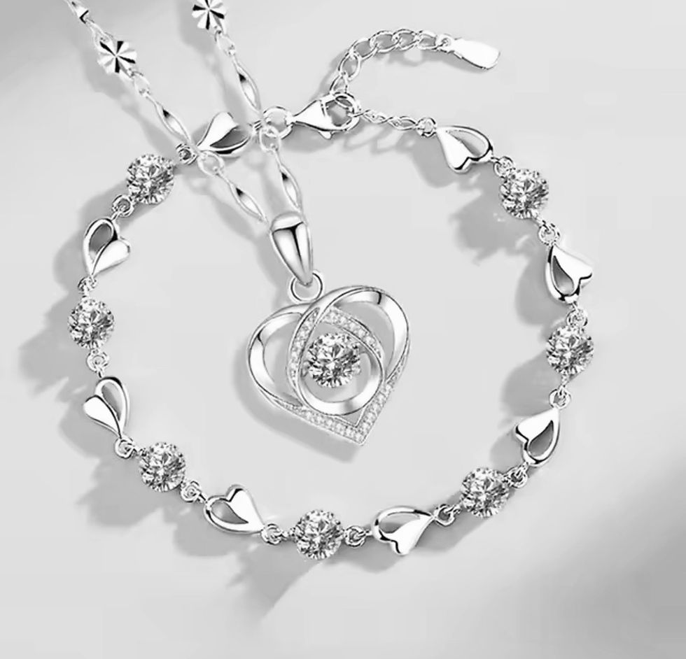 DABC 925 Heart Necklace & Bracelet Set