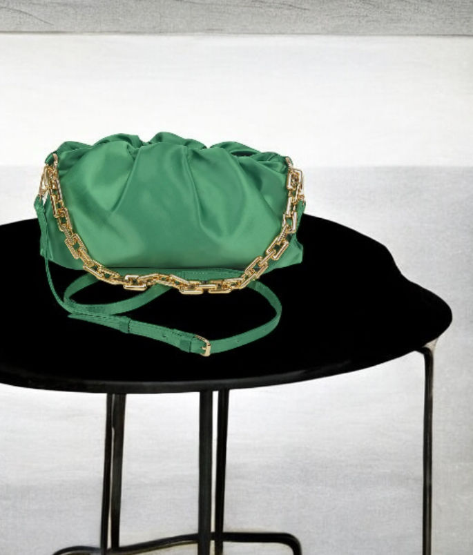 Thumbnail: DABC Satin Cloud-Shaped Gold Chain Clutch Shoulder Handbag