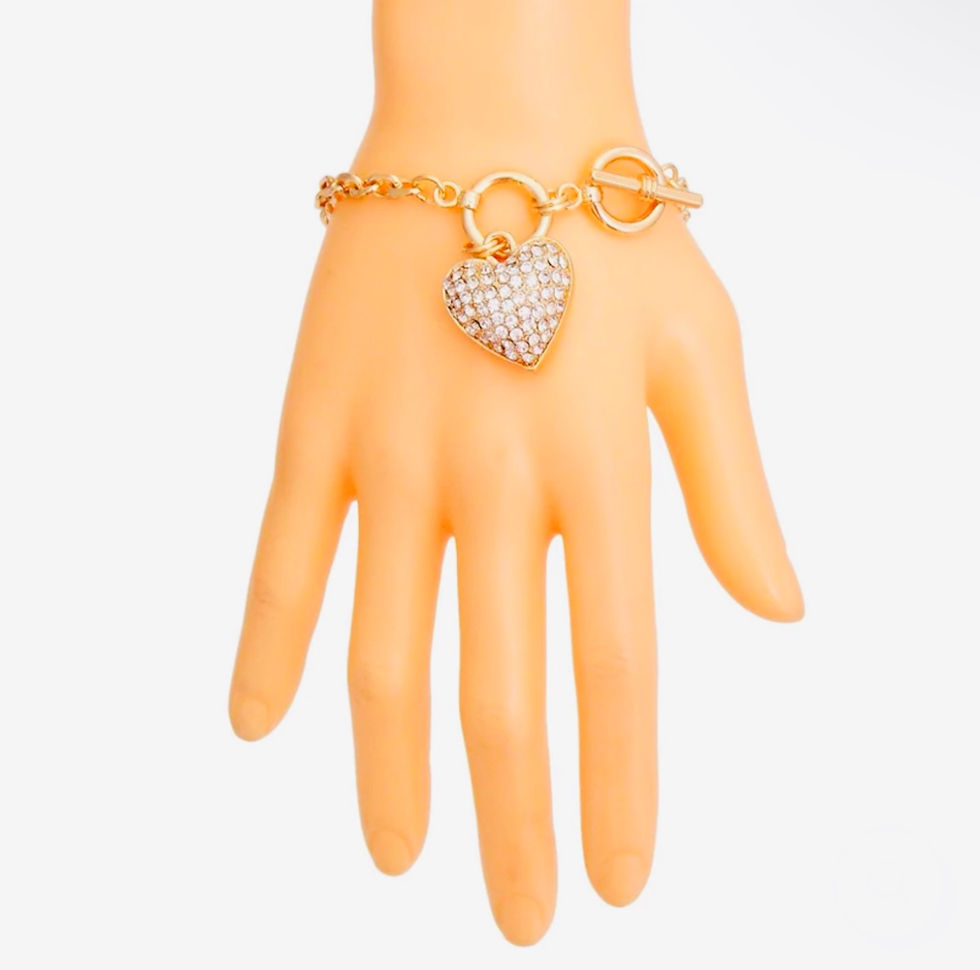 Thumbnail: DABC 3D Heart Gold Chain Toggle Bracelets