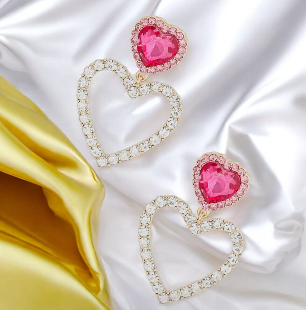Thumbnail: DABC Pink Heart Cutout Gold Earrings