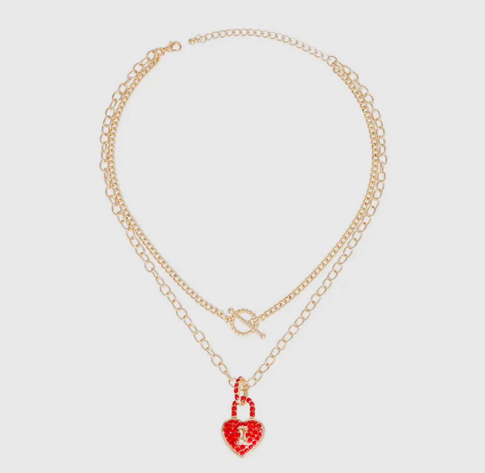 Thumbnail: DABC Red Locked Heart Gold Necklace 