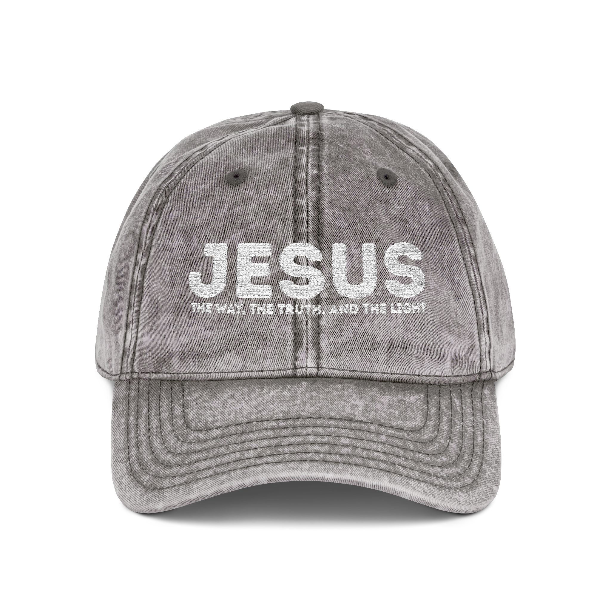 Jesus Vintage Embroidered Cap - Distressed Grey Faith Hat