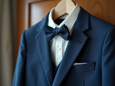 classic navy blue ring bearer suit with bow tie and white shirt