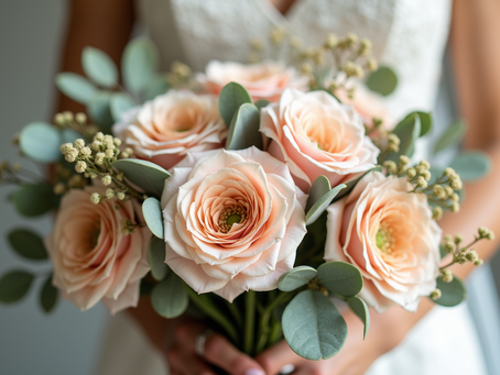 wedding bouquet with soft pastel and earthy tones