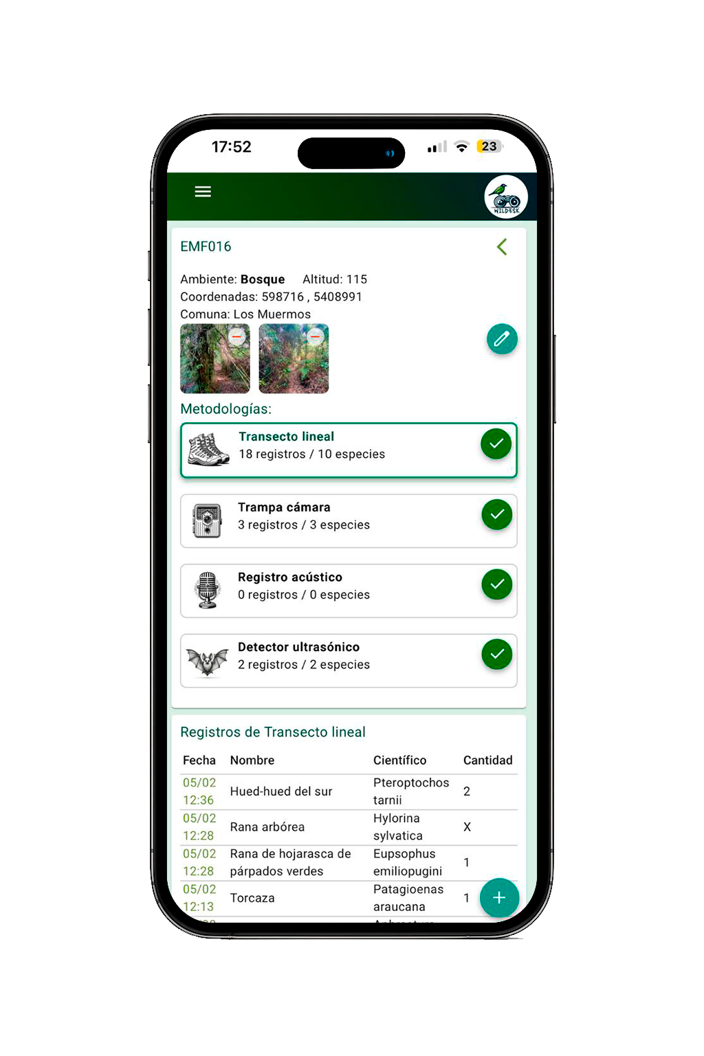 Aplicación Wildesk para registro de fauna