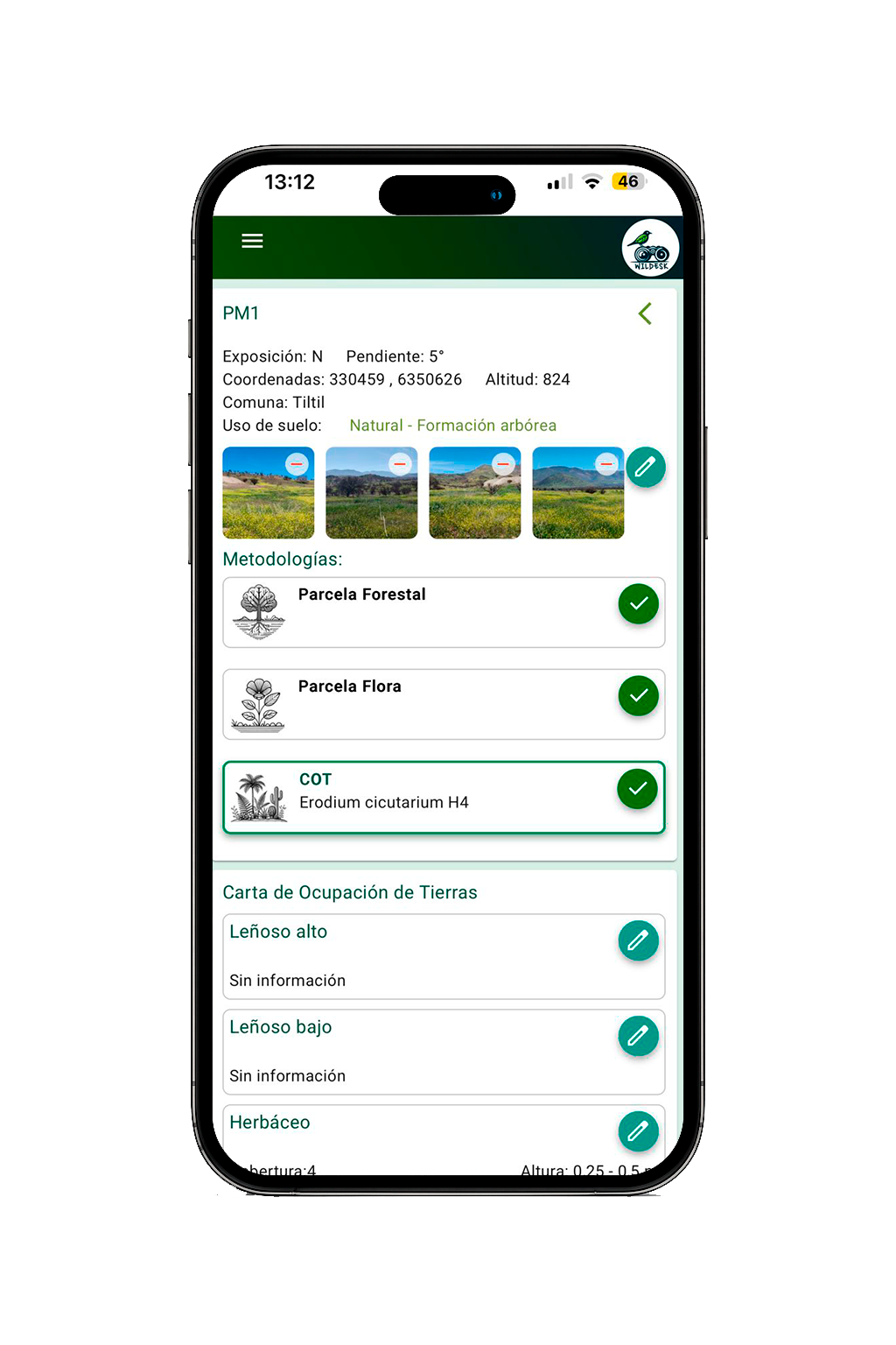 Aplicación Wildesk para registro de flora