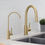 Thumbnail: STYLISH Pull Dow Kitchen Faucet + Water Tap - Brushed Gold Finish
