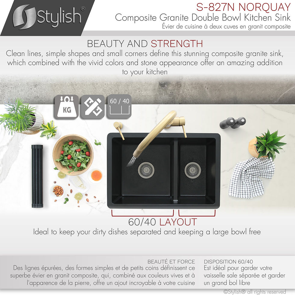 Thumbnail: STYLISH 27'' NORQUAY S-827N Black Composite Granite Kitchen Sink