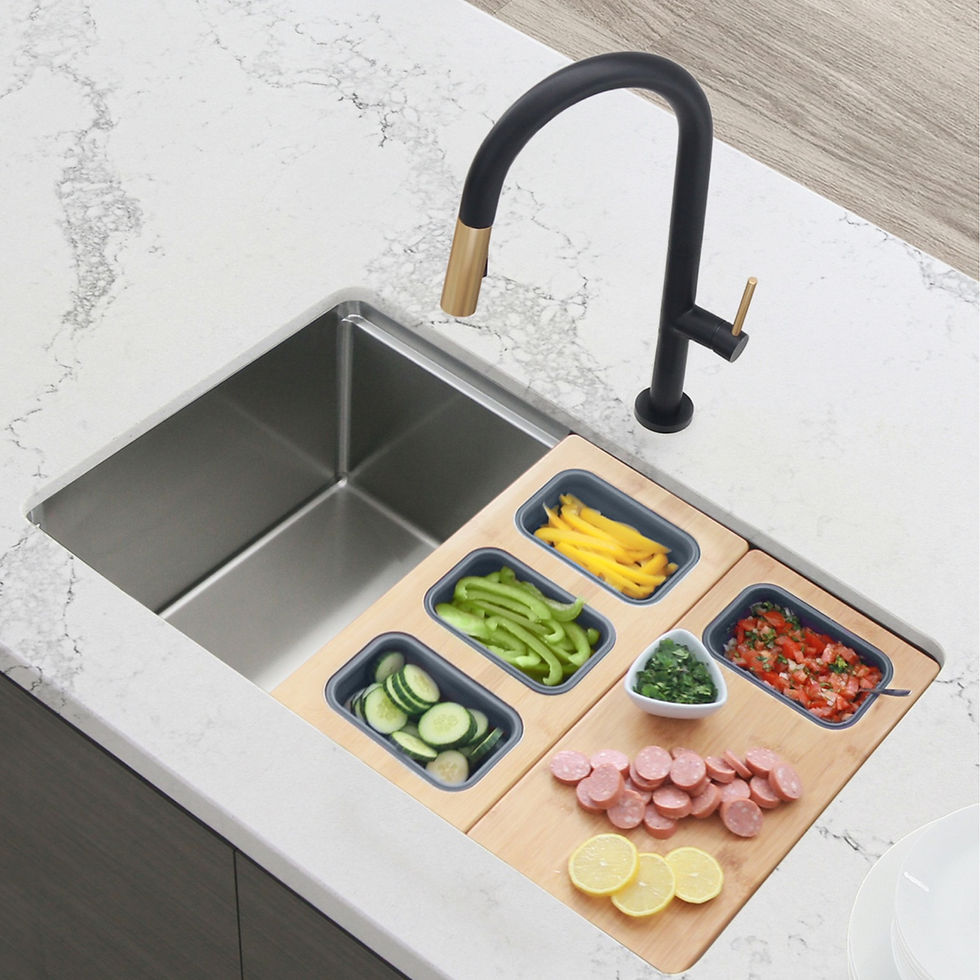 Thumbnail: AZUNI 17" Workstation Sink Bamboo Serving Board Set with 3 Containers A908
