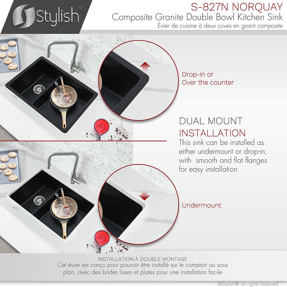 Thumbnail: STYLISH 27'' NORQUAY S-827N Black Composite Granite Kitchen Sink