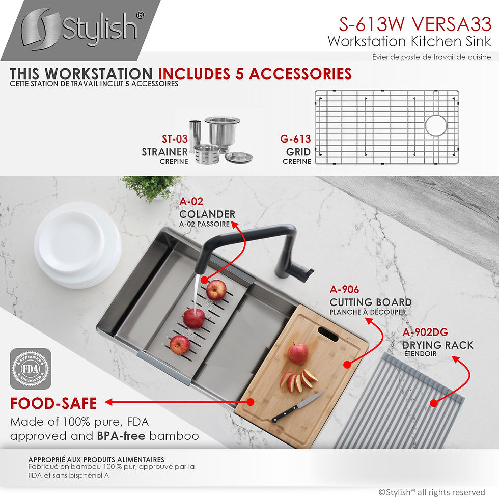 Thumbnail: STYLISH 33'' VERSA33 S-613W Workstation Single Bowl Kitchen Sink