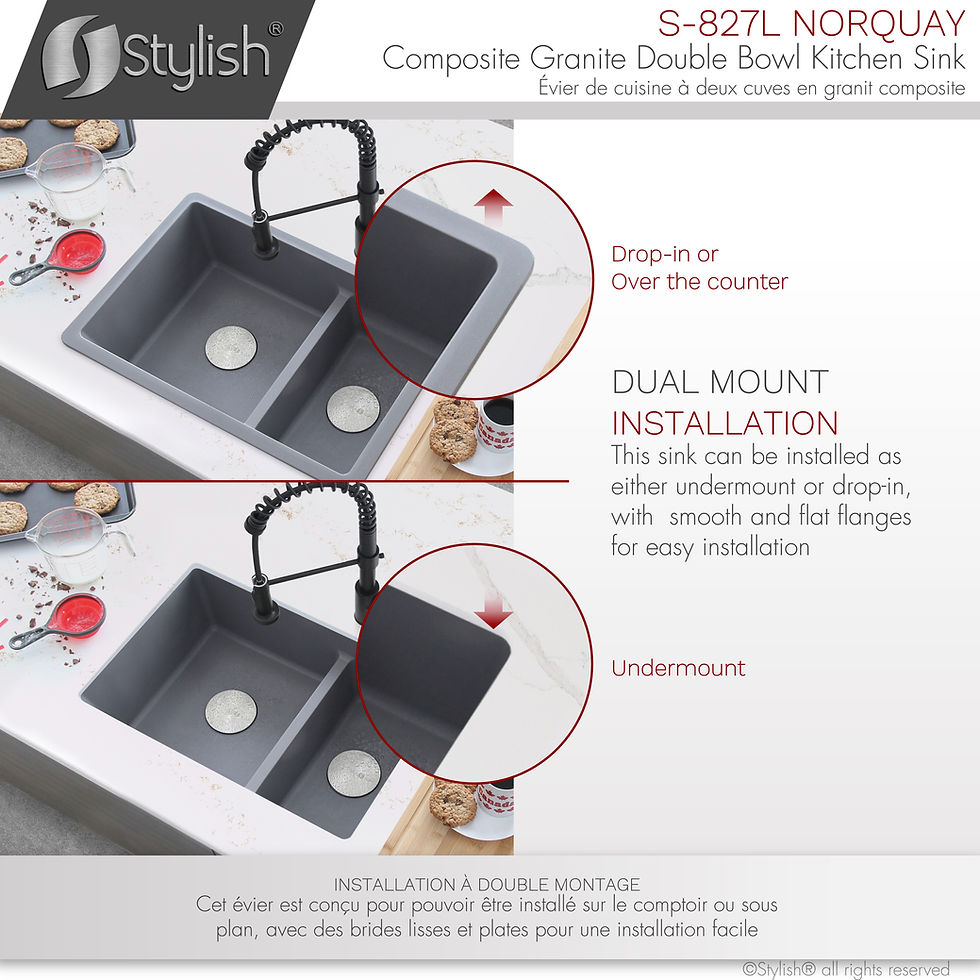 Miniature : STYLISH 27'' NORQUAY S-827L Gray Composite Granite Kitchen Sink