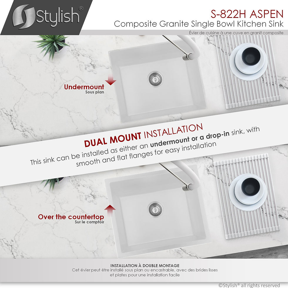 Thumbnail: OPEN BOX A S-822H STYLISH 22'' ASPEN White Composite Granite Kitchen Sink