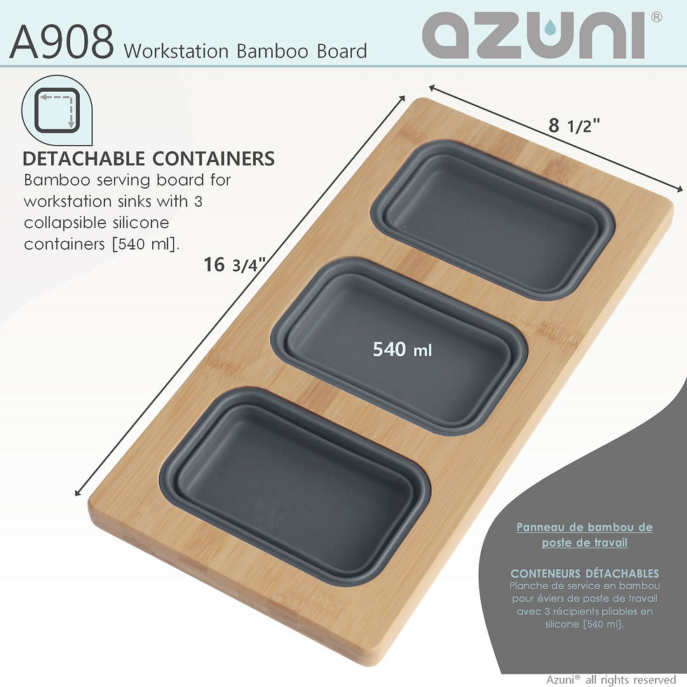 Miniature : AZUNI 17" Workstation Sink Bamboo Serving Board Set with 3 Containers A908