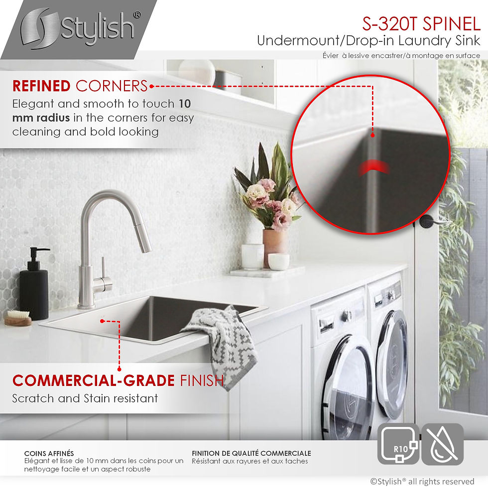 Miniature : OPEN BOX B S-320T STYLISH  22" SPINEL Single Bowl Kitchen Sink