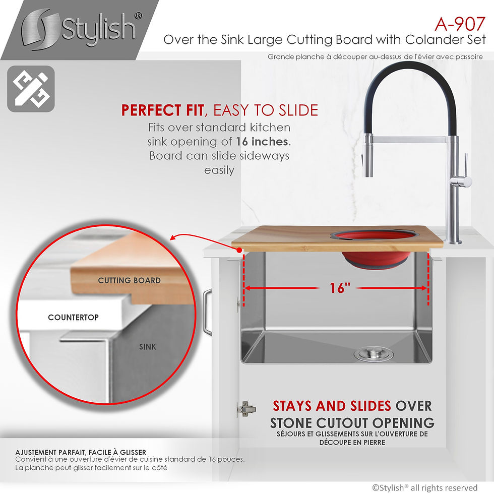 Thumbnail: OVER THE SINK LARGE CUTTING BOARD WITH COLANDER SET A-907