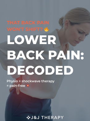 Woman holding her lower back in pain; “lower back sprain/strain” concept. (From slide 1 of the infographic.)