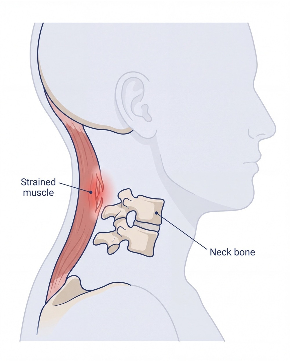 Illustration showing the neck muscle region that can be affected by a strain.