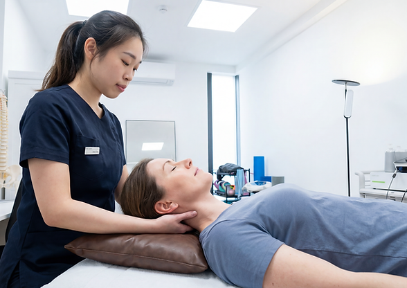 Physiotherapist performing cervical mobilisation on a patient at J&J Therapy in New Malden