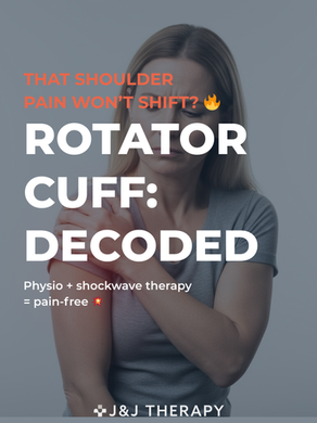 Woman holding painful shoulder — Rotator Cuff: quick self‑check and treatment options at J&J Therapy, New Malden.