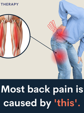 Man clutching lower back with hamstrings highlighted; suggests hamstring‑related low‑back pain.