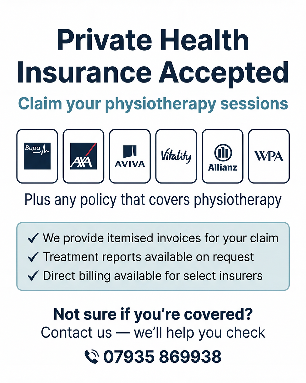 Private health insurance logos accepted at J&J Therapy including Bupa AXA Aviva and Vitality