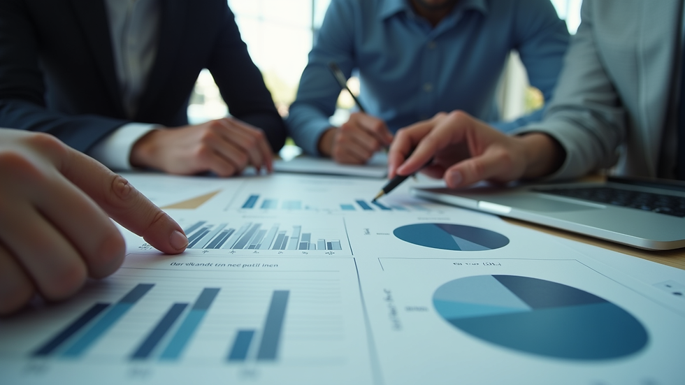 Eye-level view of a business team analyzing data charts on a laptop
