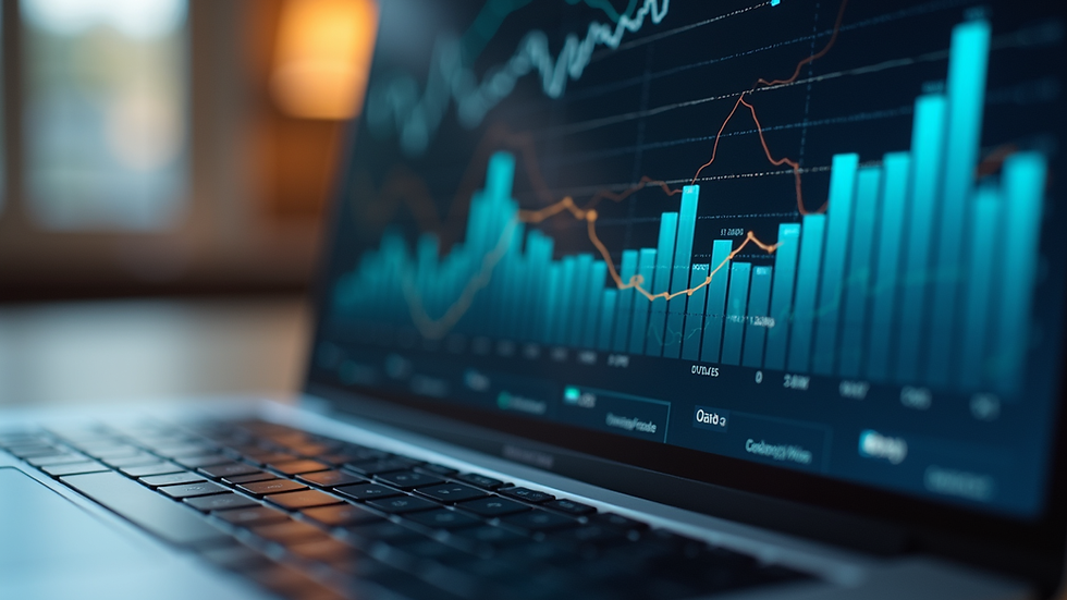 Close-up view of a laptop screen showing AI data analytics dashboard