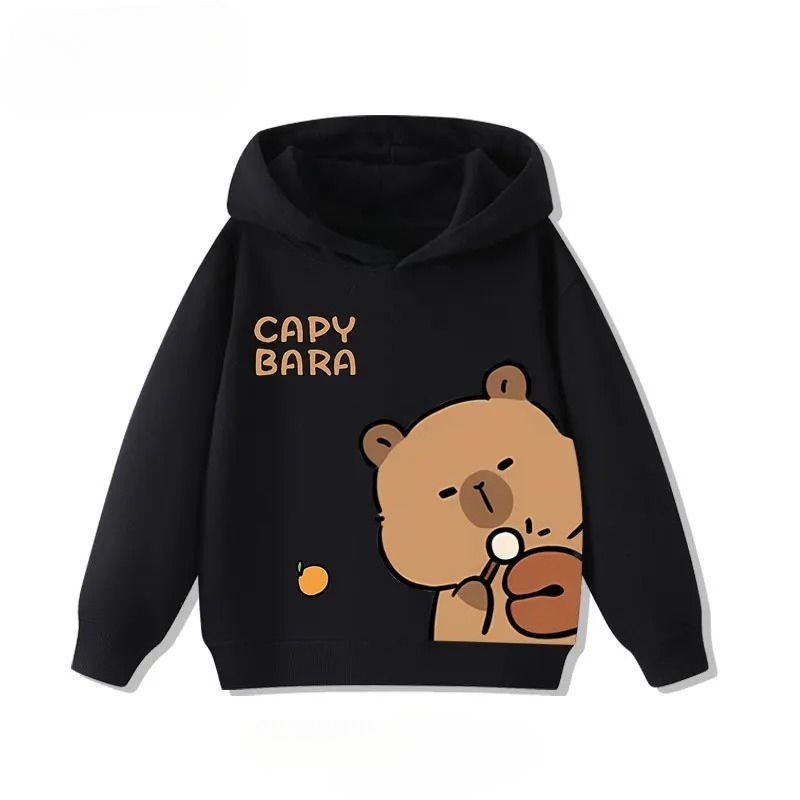 Miniatura: Autumn Winter Cartoon Cute Capybara Print Children's Hooded Hoodies Casual Fashi