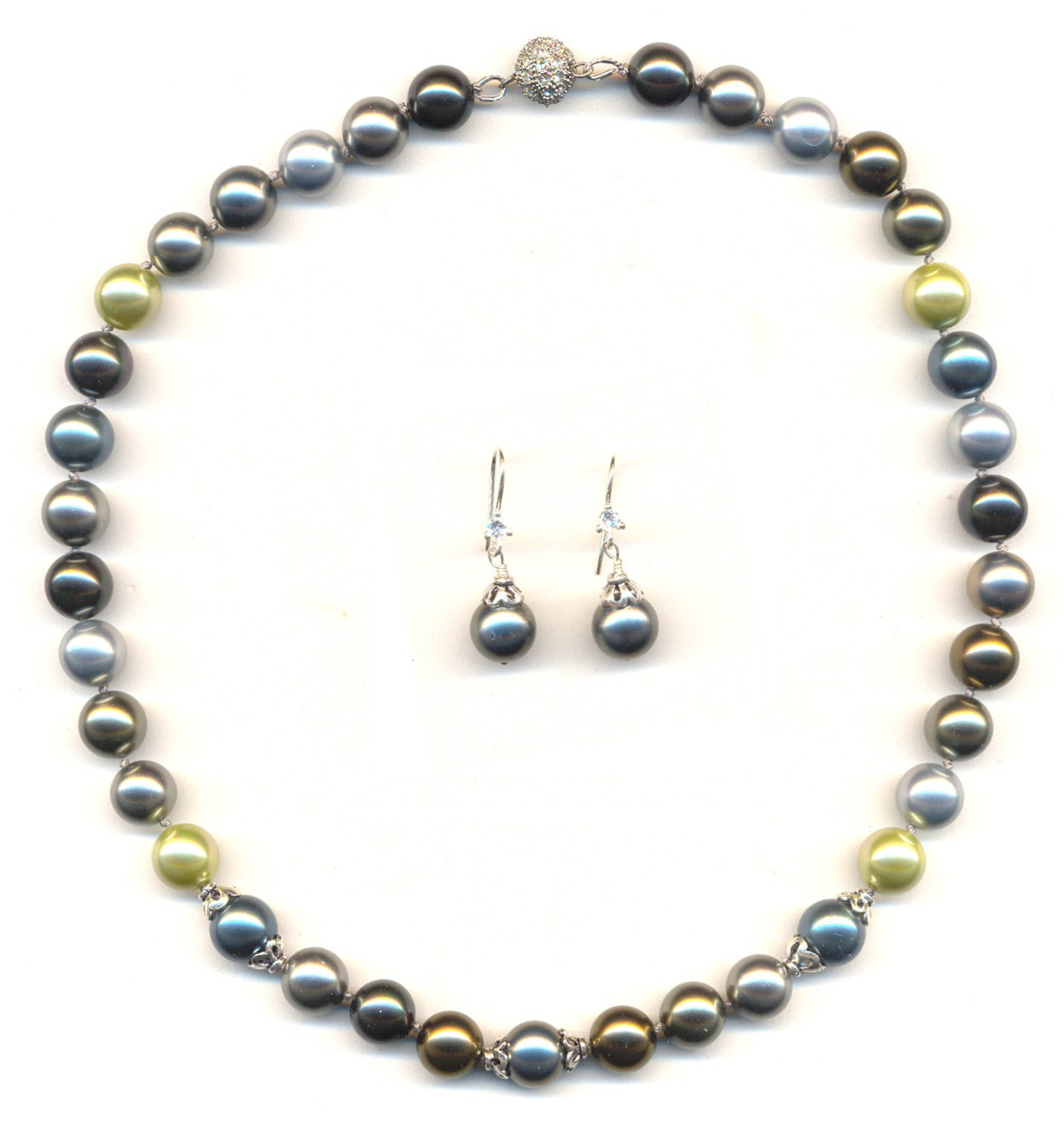 Jet Crystal Bicones with Hand Knotted South Sea China
  Pearls
