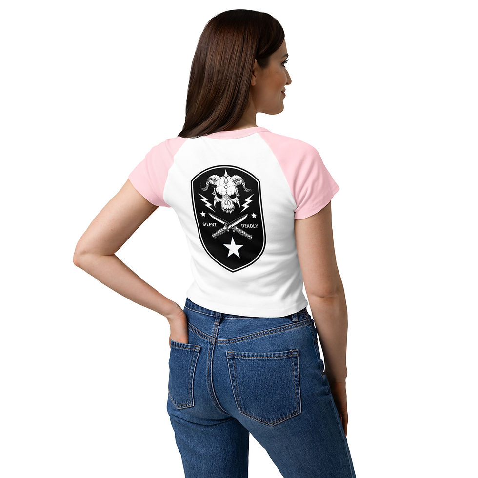 Thumbnail: Women’s Rolling Along Micro Rib Raglan Baby Tee