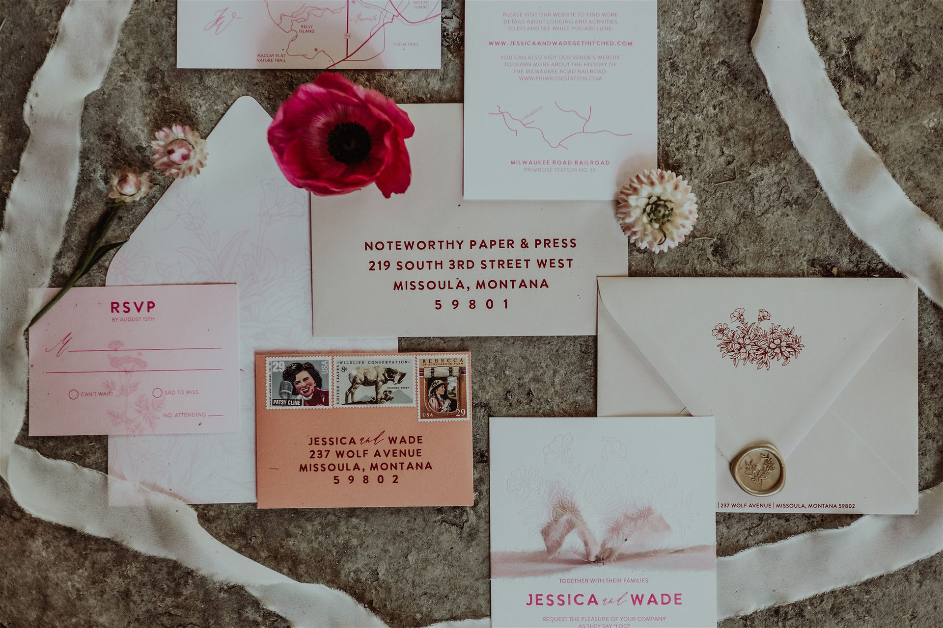 pink wedding flatlays