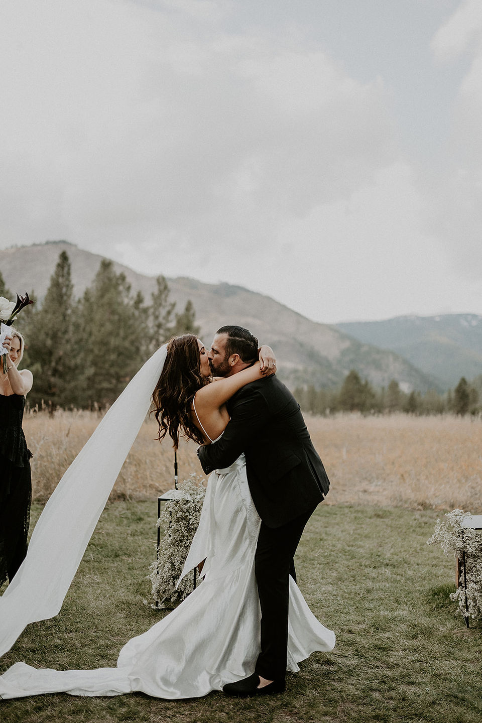 bride and groom kiss