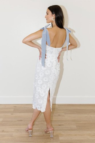 watters ambrosia bow-strap lace midi dress Product Discontinued