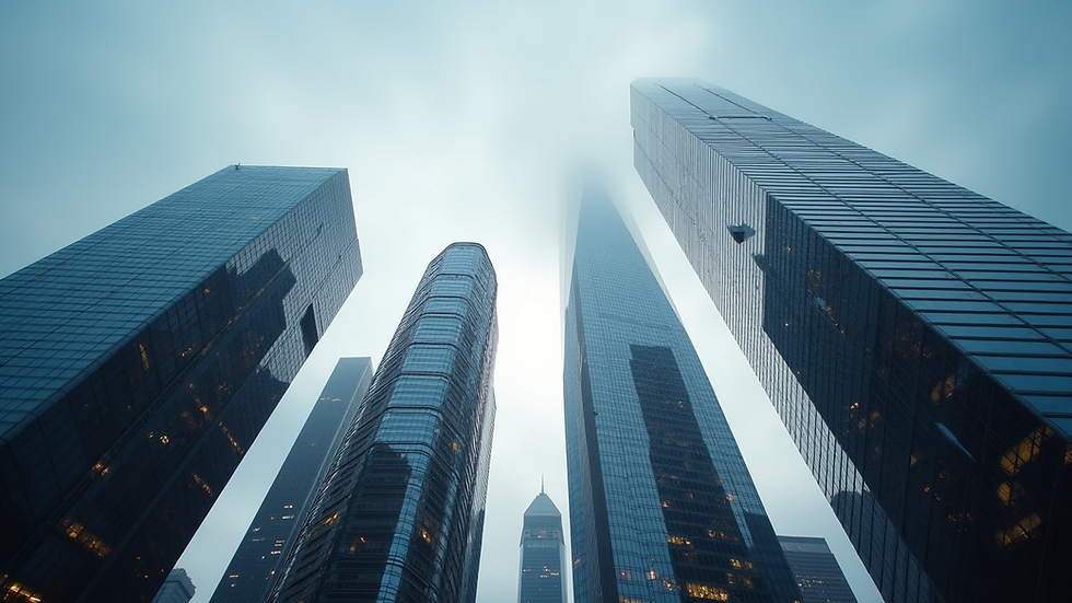 Eye-level view of a modern city skyline with international financial district