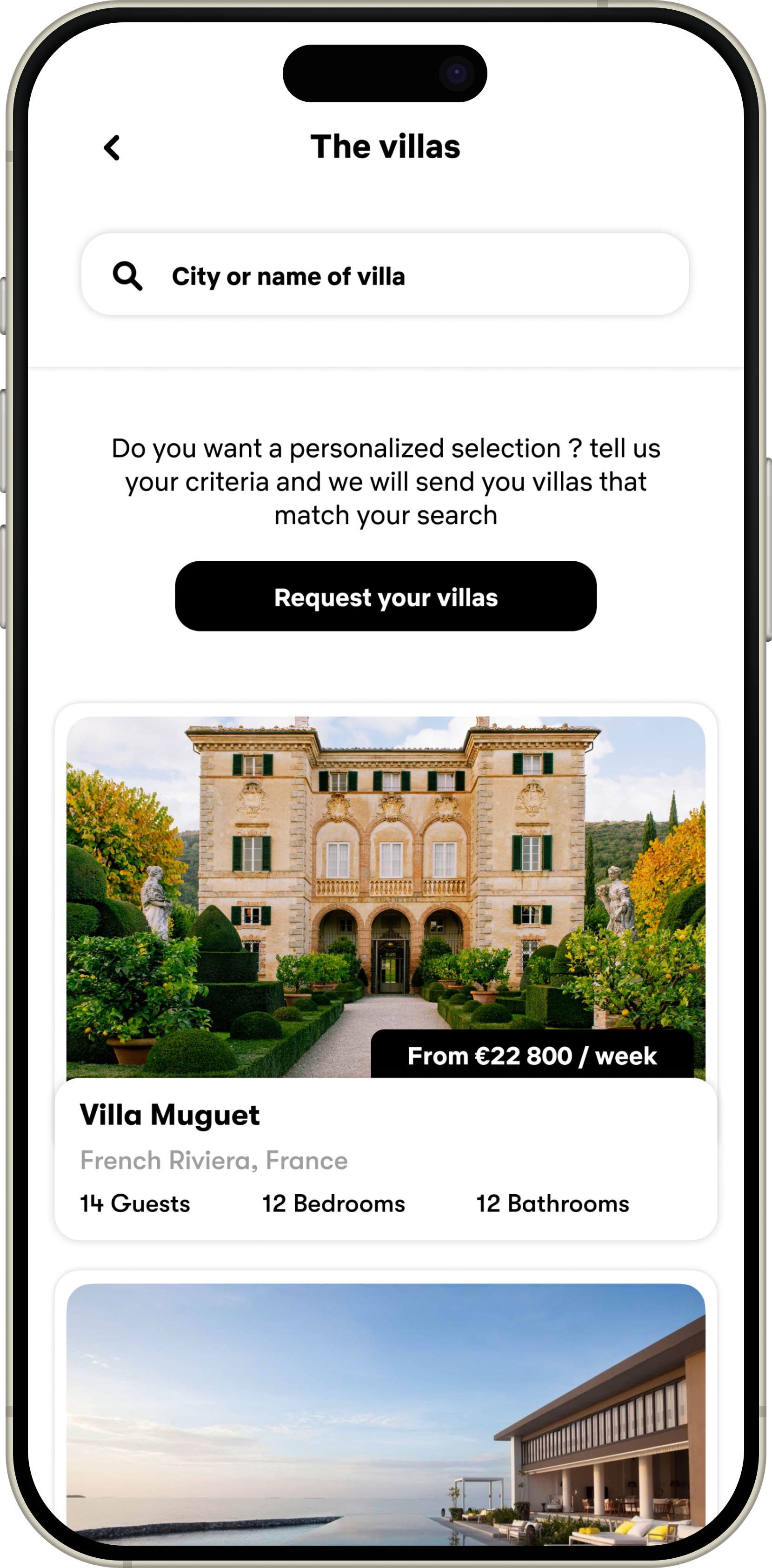 Villa view on a tablet screen.