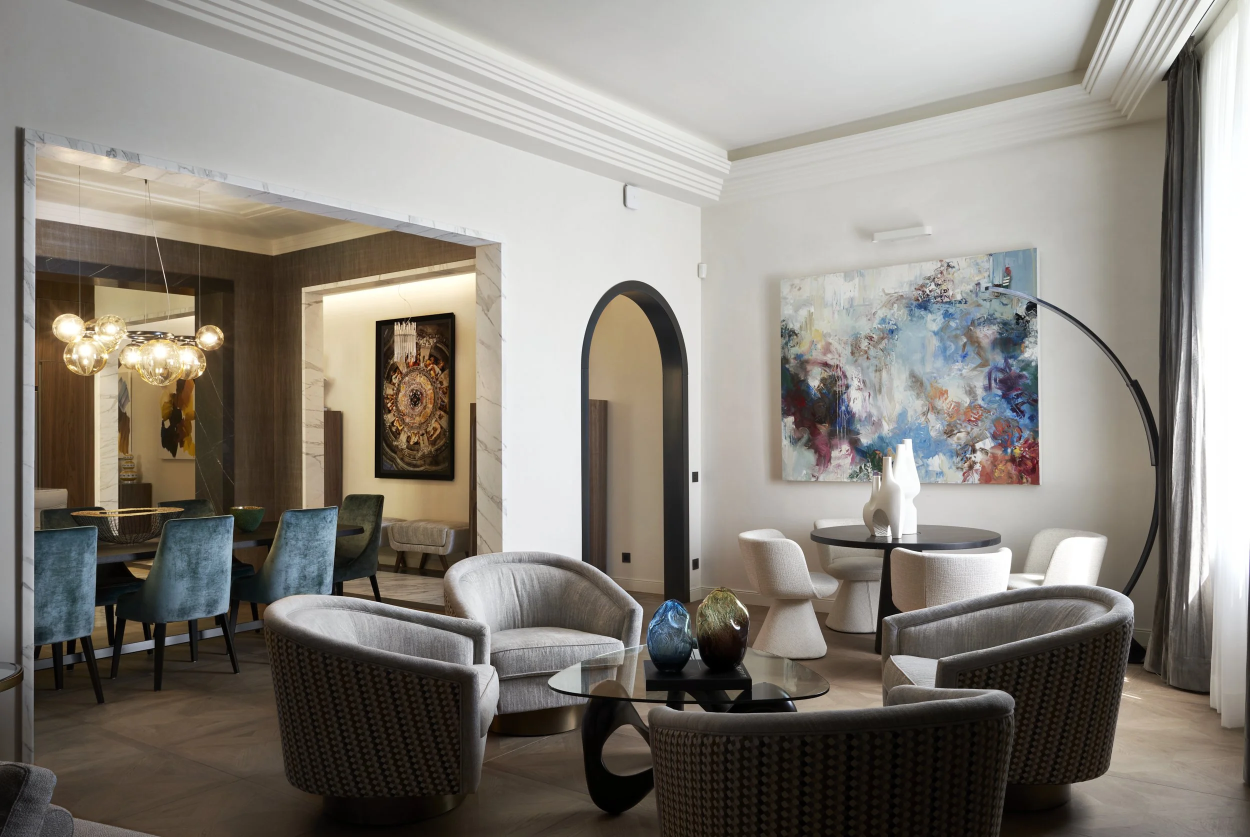 Iconic villa illuminated at night