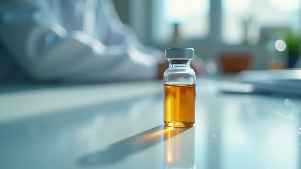 Eye-level view of a peptide vial on a clean surface