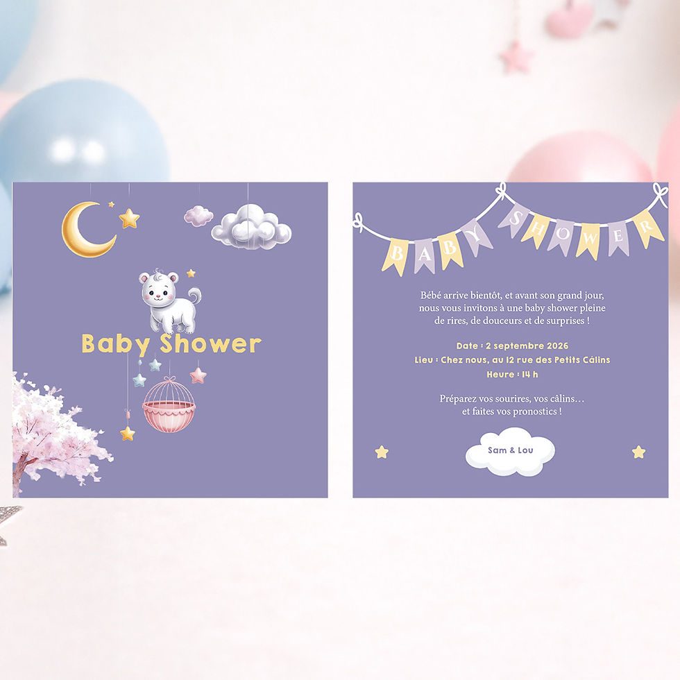 Miniature : Faire-part baby shower imprimés personnalisés papier premium