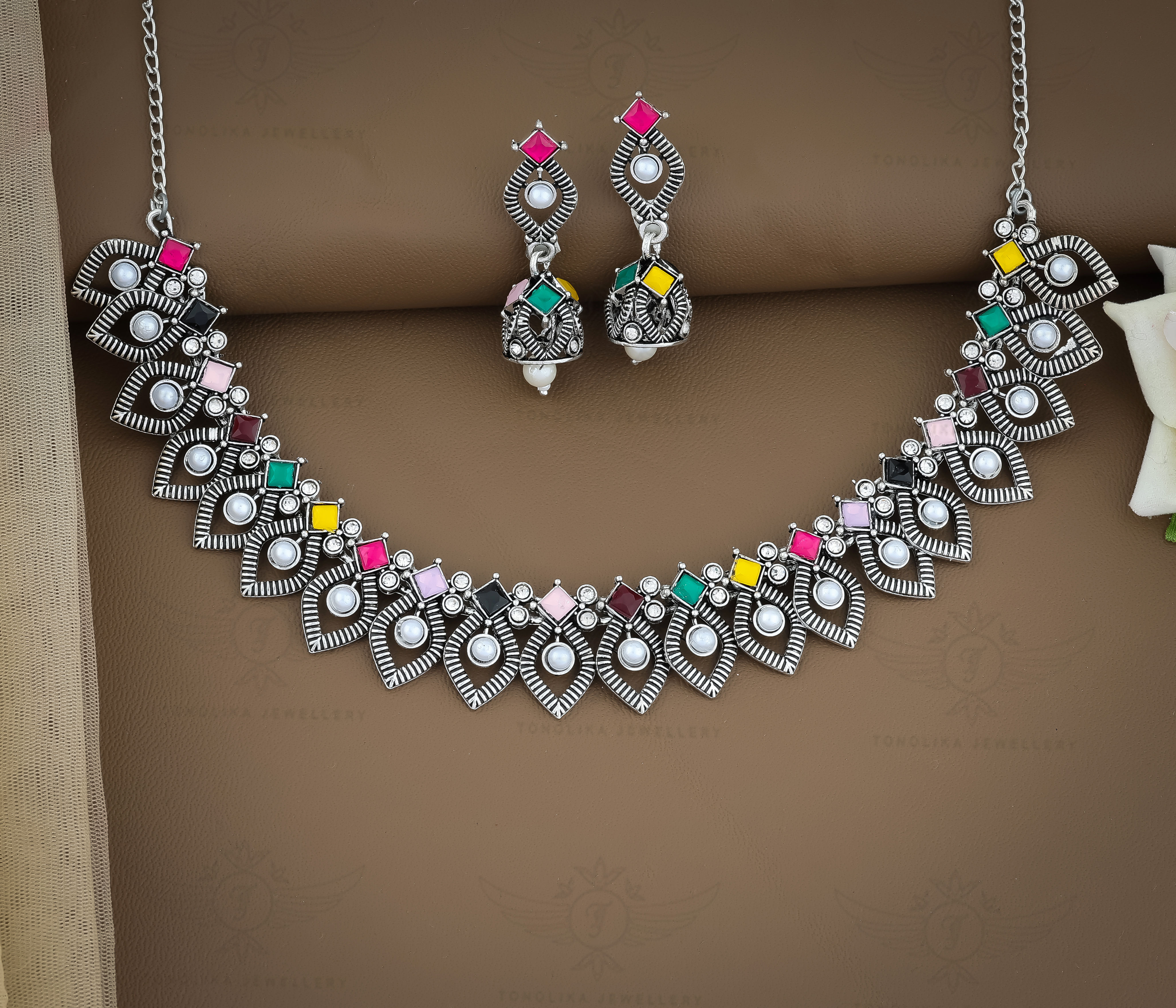 Silver Plated Brass Designer Jewellery Set