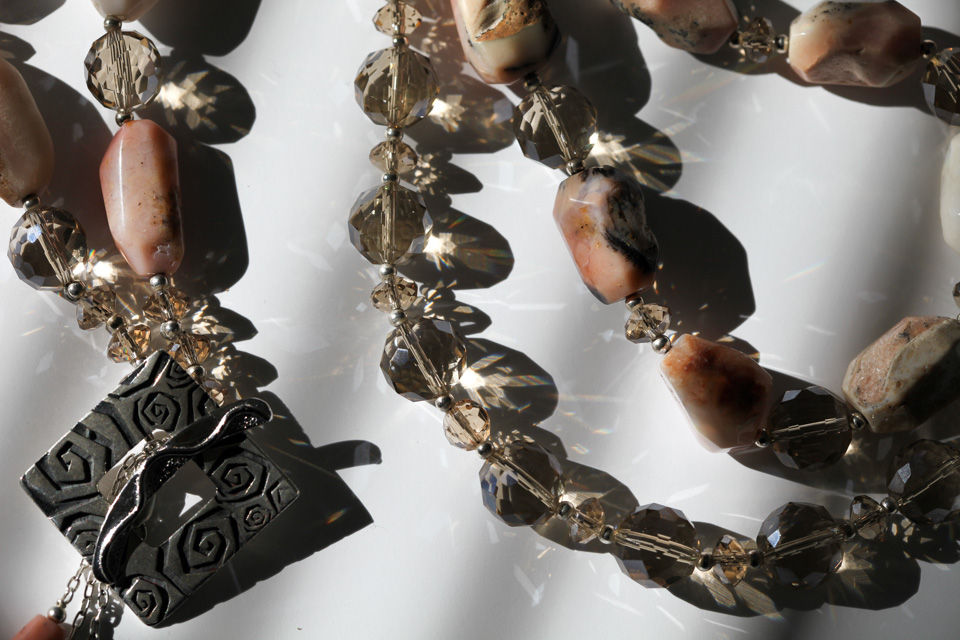 Thumbnail: Opal, Swarovski Crystal & Sterling Silver Double Wrap Necklace