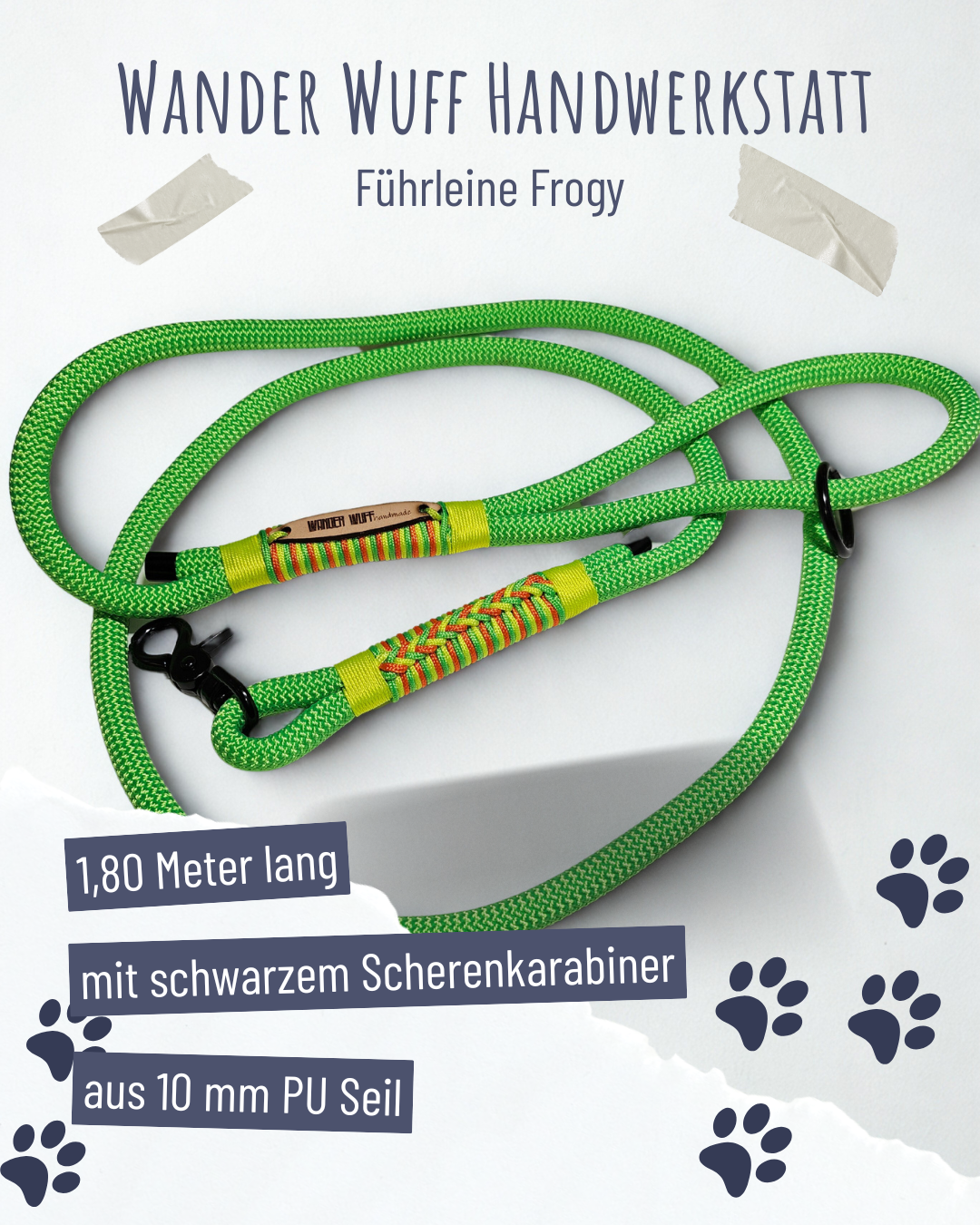 Wander Wuff Führleine in 10 mm. Model Froggy